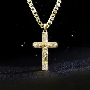 14k Gold-Plated Cuban Figaro Chain with Jesus Christ Crucifix, Cross Necklace for Men And Women,24 inches Long and 6mm wide，First Communion Easter Confirmation Baptism