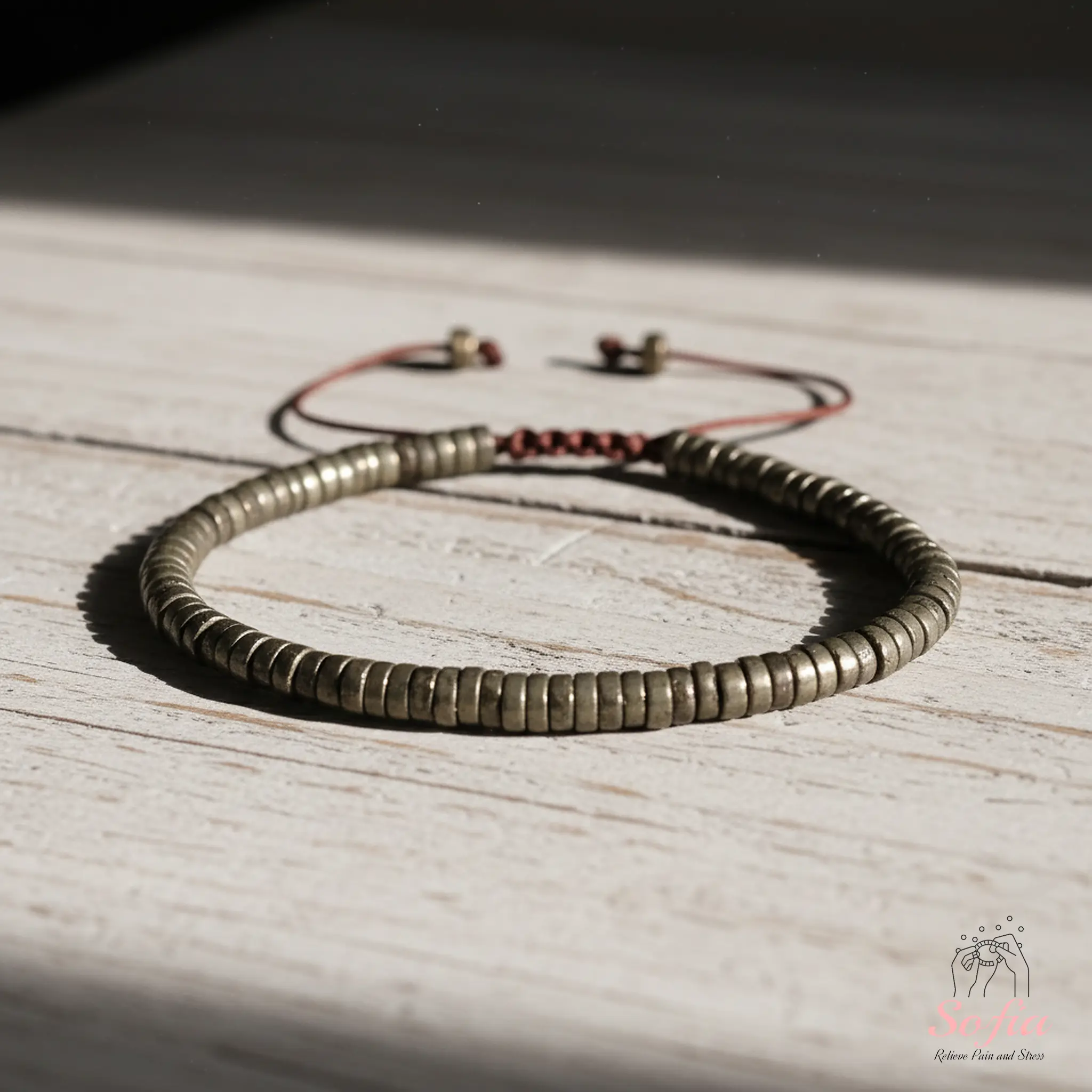 Sofia Natural Pyrite Fool's Gold Healing Crystal Bracelet, Barrel Shape Gemstones, Minimalist Style, Adjustable Fit, Daily Wear Gift for Her