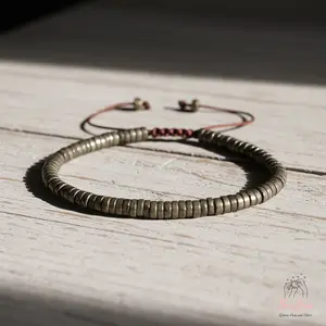 Sofia Natural Pyrite Bracelet Fool's Gold Stone Healing Crystal Barrel Gemstone Dainty Adjustable Gift for Her Him Minimalist Style