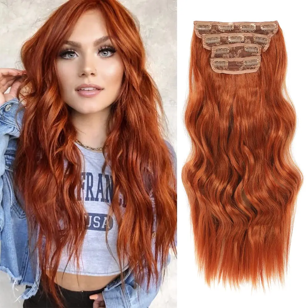 Clip In Hair Extensions Clip ins 20Inch Hair Extension Clips Copper Red Hair Extensions Synthetic Thick Hair  for Women(Copper Red)