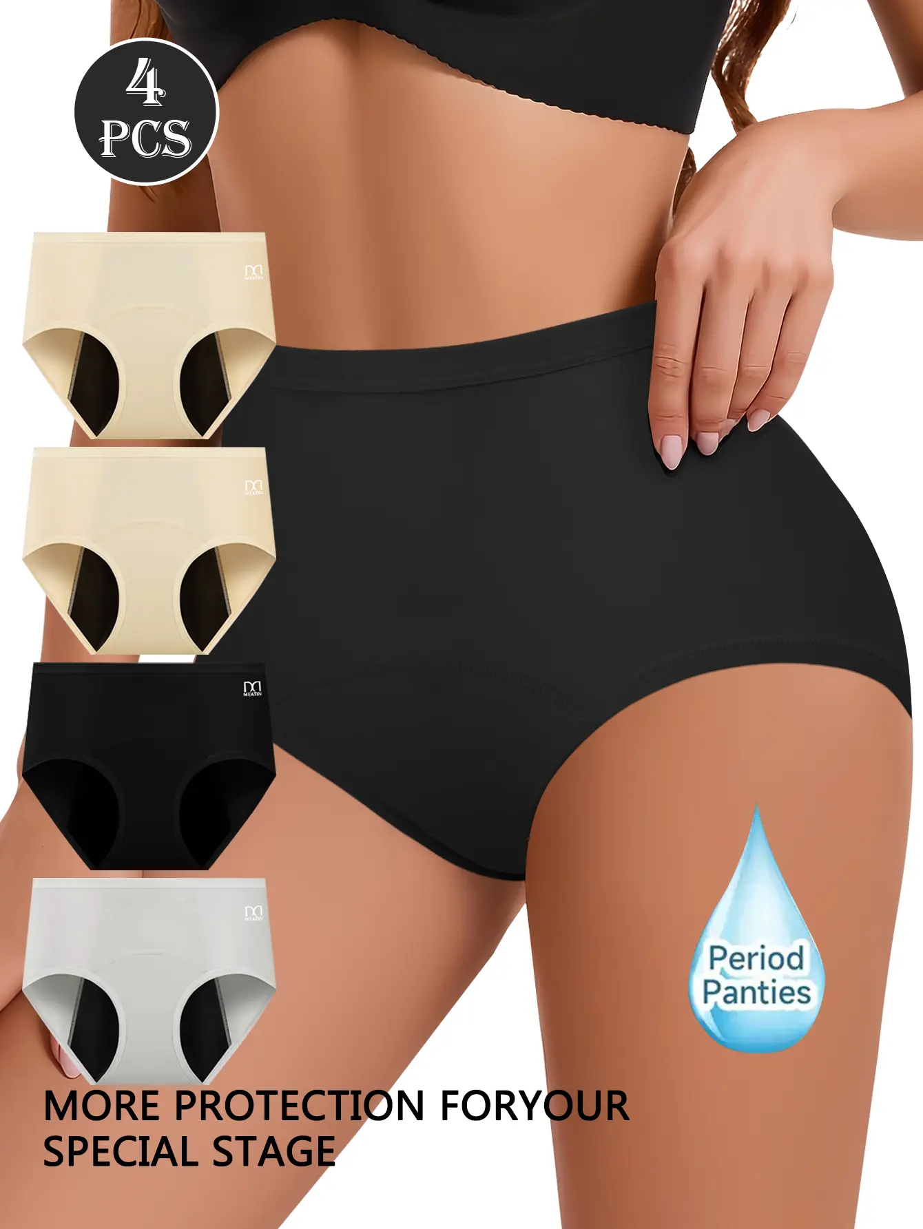 QUASTI 4-Piece High-Waisted Leak-Proof Breathable Women's Period Panties, Seamless Ice Silk Fabric, Soft, Full Coverage, Comfortable Leak-Proof Panties, Essential for Women's Period Care, Sizes S-XXL