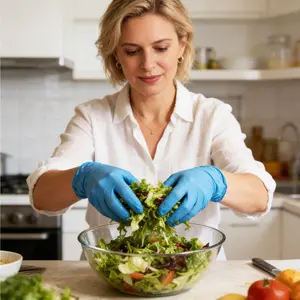 100Pcs Kitchen cooking is not afraid of getting your hands dirty! Blue disposable gloves for easy meal preparation, convenient and hygieni