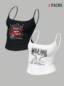 Basic Y2K Style Slim-Fitting Two-Piece Set, Soft Comfortable and Crop Top with Ruffled Waist Design, Perfect for Casual Straps