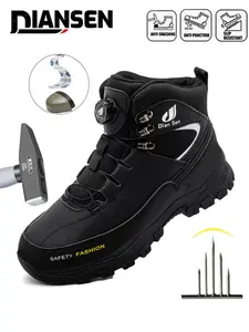 Steel Toe Shoes for men Lightweight Puncture Resistant Safety Footwear Work Shoes Safety Work High top sneakers Rotary Buckle Comfortable for Construction Warehouse Jobs Nonslip Work Shoes Working Shoes