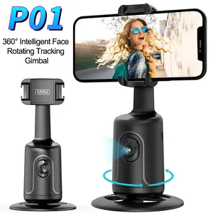 Automatic facial tracking tripod, no application, 360 ° phone stand with fill light and gesture control, AI body tracking stand for Vlog TikTok live streaming, portable selfie stand for iPhone/Android (black/pink)