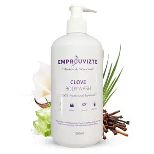 (PACK OF 3)EMPROUVIZTE Clove Body Wash - 100% Pure and Natural Skin Moisturizing, Sulphate Free, Paraben Free, Soap with Pump - Palmorosa, Coconut & Aloe Vera for Dry Itchy Sensitive Skin (500ml)