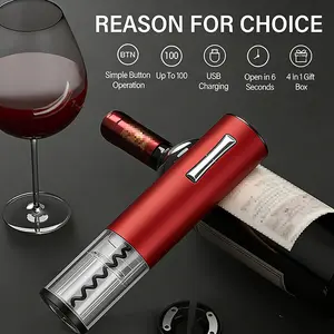 Electric Wine Opener Set, Corkscrew Remover With USB Charging, Wine Bottle Opener with Wine Pourer, Foil Cutter & Vacuum Stopper, Automatic Wine Opener For Wine Lovers (Red)