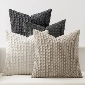Neutral Grey Decorative Throw Pillow Covers for Couch Bed Living Room 18x18 Inch Set of 4 Modern  Striped Cushion Covers Soft Corduroy Pillowcases Industrial  Decor Gradient Series
