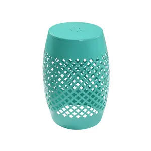 12" Green Iron Drum Side Table