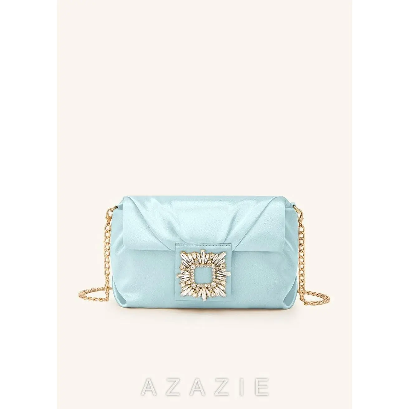 Matching Color Stretch Satin Rhinestone Square Buckle Clutch