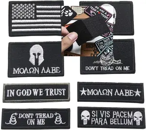Bundle 8 Pieces Tactical Military Patch Set,USA Flag Patches and Flag Patch (Black)