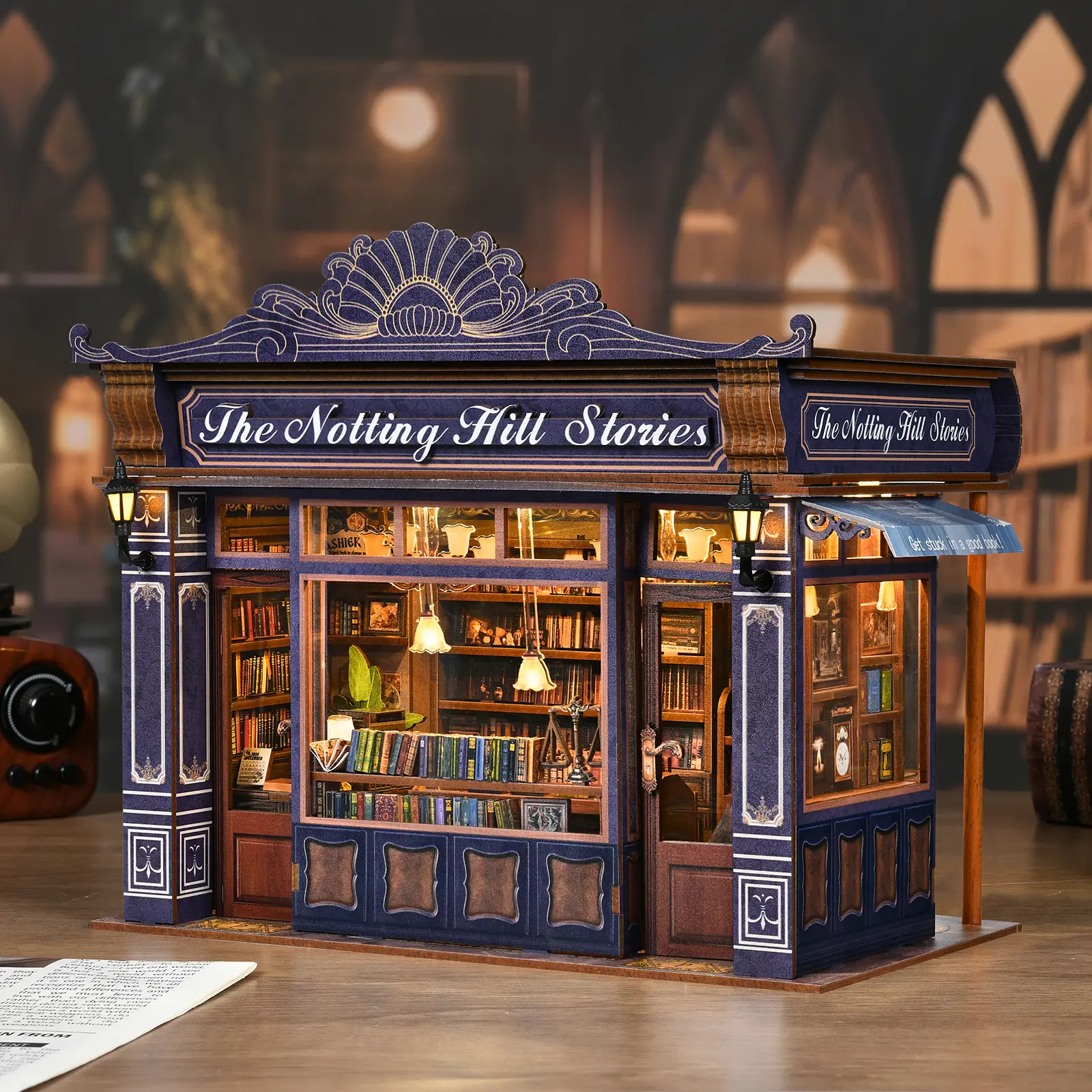 Notting Hill DIY Wooden Book Nook Dollhouse Kit - Diy Woodwork Kit, Build Your Own Cozy Storybook Travel Shop, Ideal for New Year Celebrations, Perfect for Travel Enthusiasts, Diy Kit