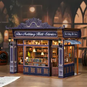 Notting Hill DIY Wooden Book Nook Dollhouse - Diy Woodwork Kit, Build Your Own Cozy Storybook Travel Shop, Ideal for New Year Celebrations, Perfect for Travel Enthusiasts