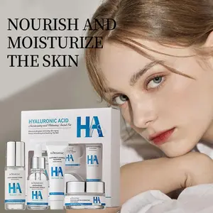 4pcs Hyaluronic Acid Skincare Set, Deep Moisturizing Brightening, Travel-Friendly Facial Kit, for All Skin Types, Cleanser Toner Serum Cream