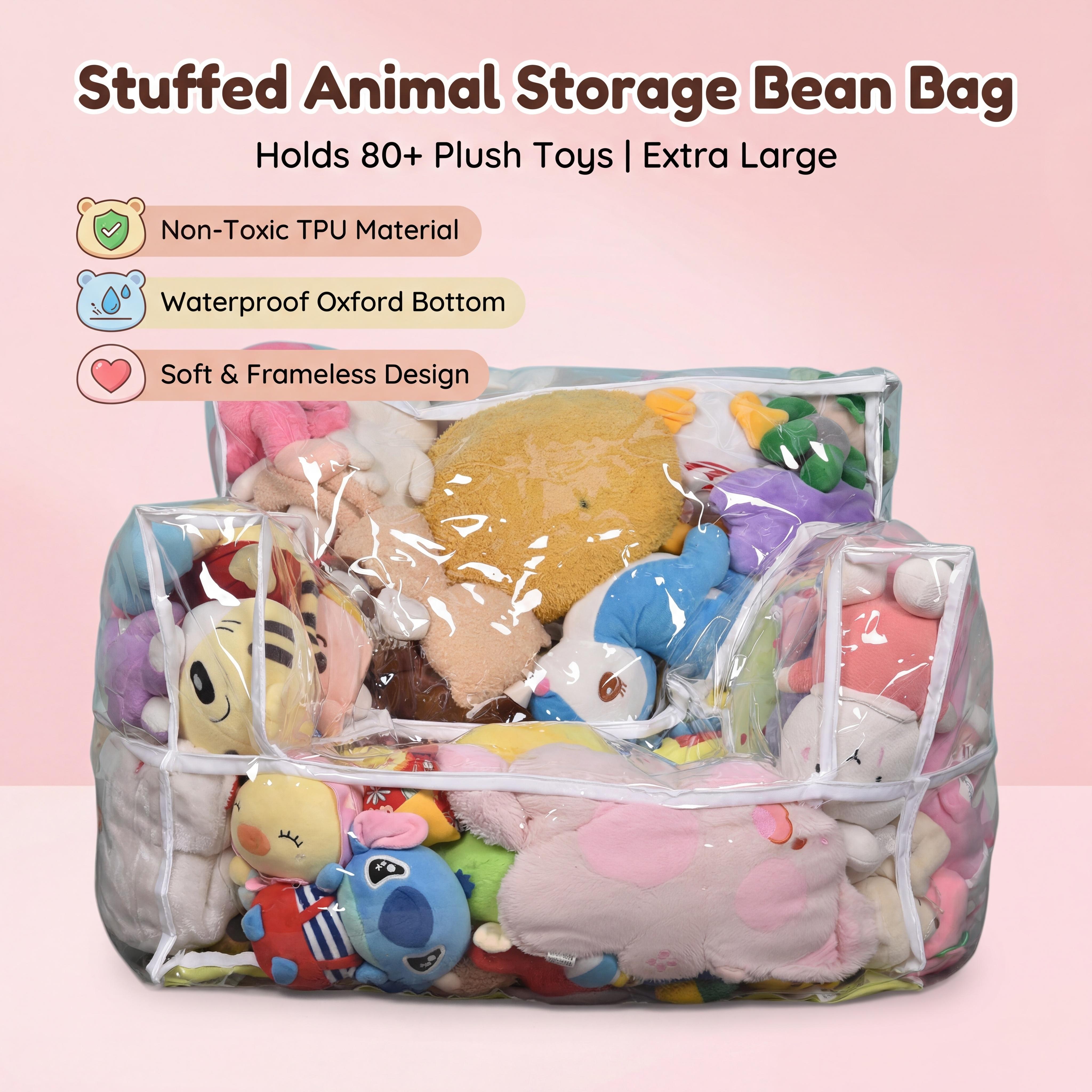 Clear Kids Seat Sofa, Convertible Lounge Chair for Boys and Girls, See-Through TPU Shell & Waterproof Oxford Cloth, Stuffed  Storage Chair (Shell Only, Toys Not Included)