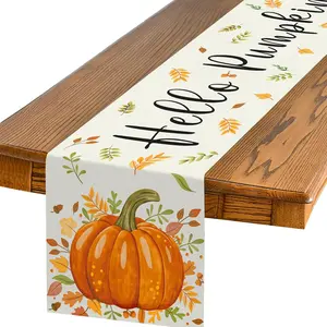 Pumpkin Maple Leaf Table Runner, Thanksgiving Leaves Fall Table Runner, Orange Autumn Kitchen Dining Table Decoration for Indoor and Outdoor Holiday Home Party Decor, 13x72 Inch