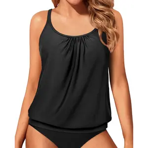 Yonique Blouson Tankini Tops for Women Swimwear Top Only Modest Tankini Tops Loose Fit Swim Tops No Bottom