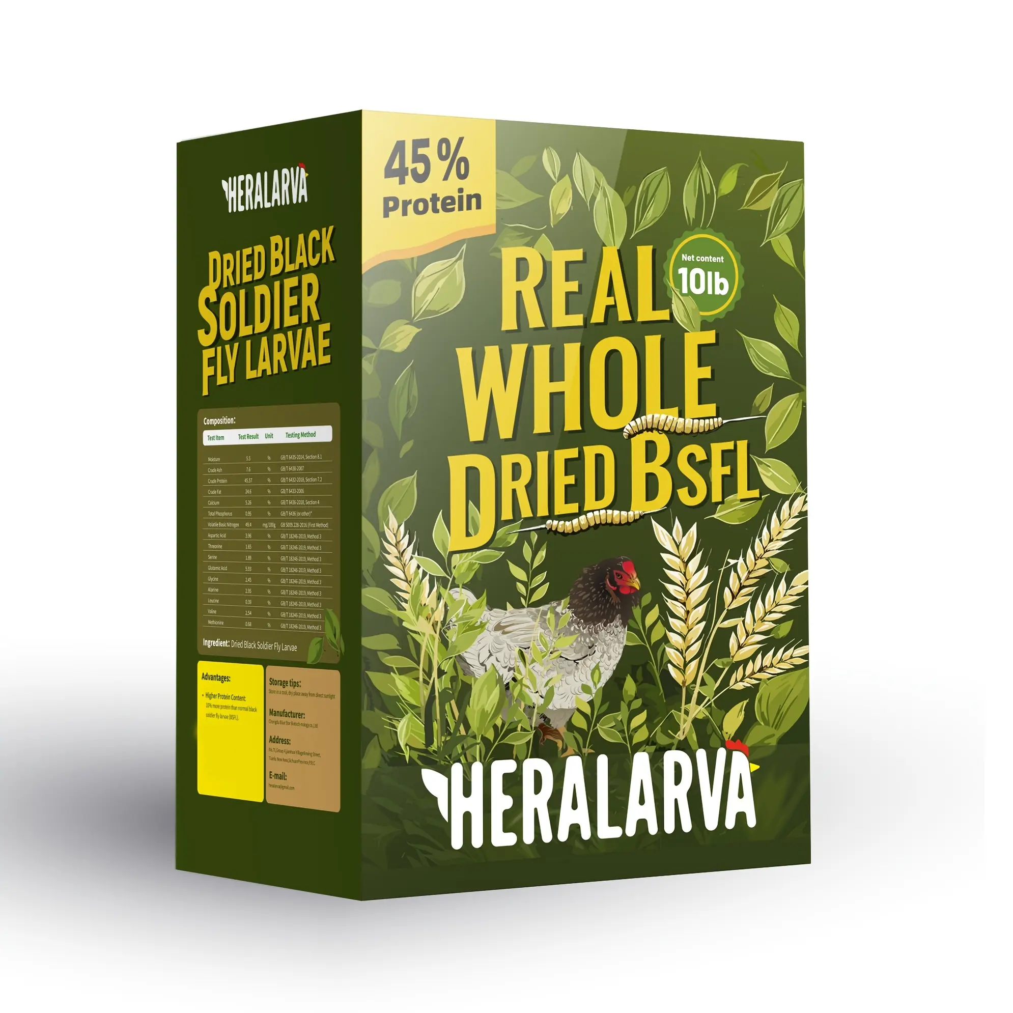 Heralarva 10LB Non GMO Black Soldier Fly Larvae for Chickens 85X More Calcium Than Mealworms High Protein Grubs for Strong Eggshells Healthy Feathers And Growth