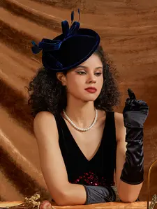 Tea Party Fascinators Hat Velvet Bow Feather Derby Hat Cocktail Pillbox Hat Headband Hair Accessory Feather Accents Ease of Wear