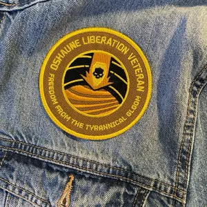 Oshaune Liberation Veteran Embroidered Patch 3.75 Sci-Fi Tactical Badge Lemon & Black Stitching Custom Gamer Patch for Jackets Vests Bags Cosplay Gear Tactical Displays