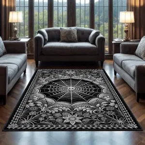 Black Gothic Rug For Dark Academia Decor, Spider Web Rug, Washable Living Room Rug, Goth Area Rug, Whimsigoth Rug, Cottagegoth Decor Rug