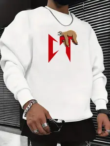 Men's Cartoon Sloth Print Round Neck Sweatshirt, Regular Fit Casual Fashion Long Sleeve Pullover for Fall & Winter, Men's Clothes for Daily Wear