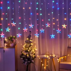Dazzle Bright Star Curtain String Lights, LED Star Light, Christmas Fairy Curtain String Light with 8 Modes，Outdoor Christmas Decoration night lamp，for Bedroom Indoor Outdoor Patio Wedding Christmas Gift Party Decor(Not Including Batteries)
