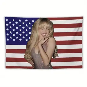 Sabrina Music Carpenter Flannel Tapestry A Horizontal Knitted Ultra Soft Fiber Wall Decoration with a Star Spangled Flag Design. Used for Home Or Patriotic Decoration. Home Decor Star Patterned Tapestry Plush Microfiber Summer Exquisite