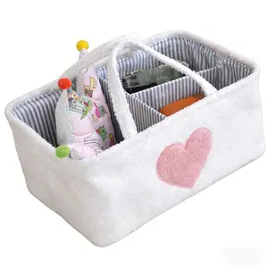 Cute Letter Design Plush Diaper Basket Toy Storage Bin Home Organizer, Handwoven Detachable Portable Divided Handle Basket, 1 Piece