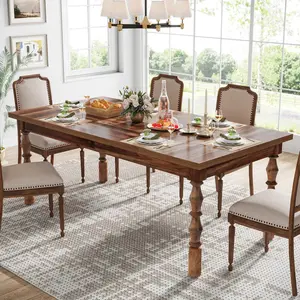 62" Farmhouse Indoor/Outdoor Dining Table for 4–6 | Carved Turned Legs | Black & Brown