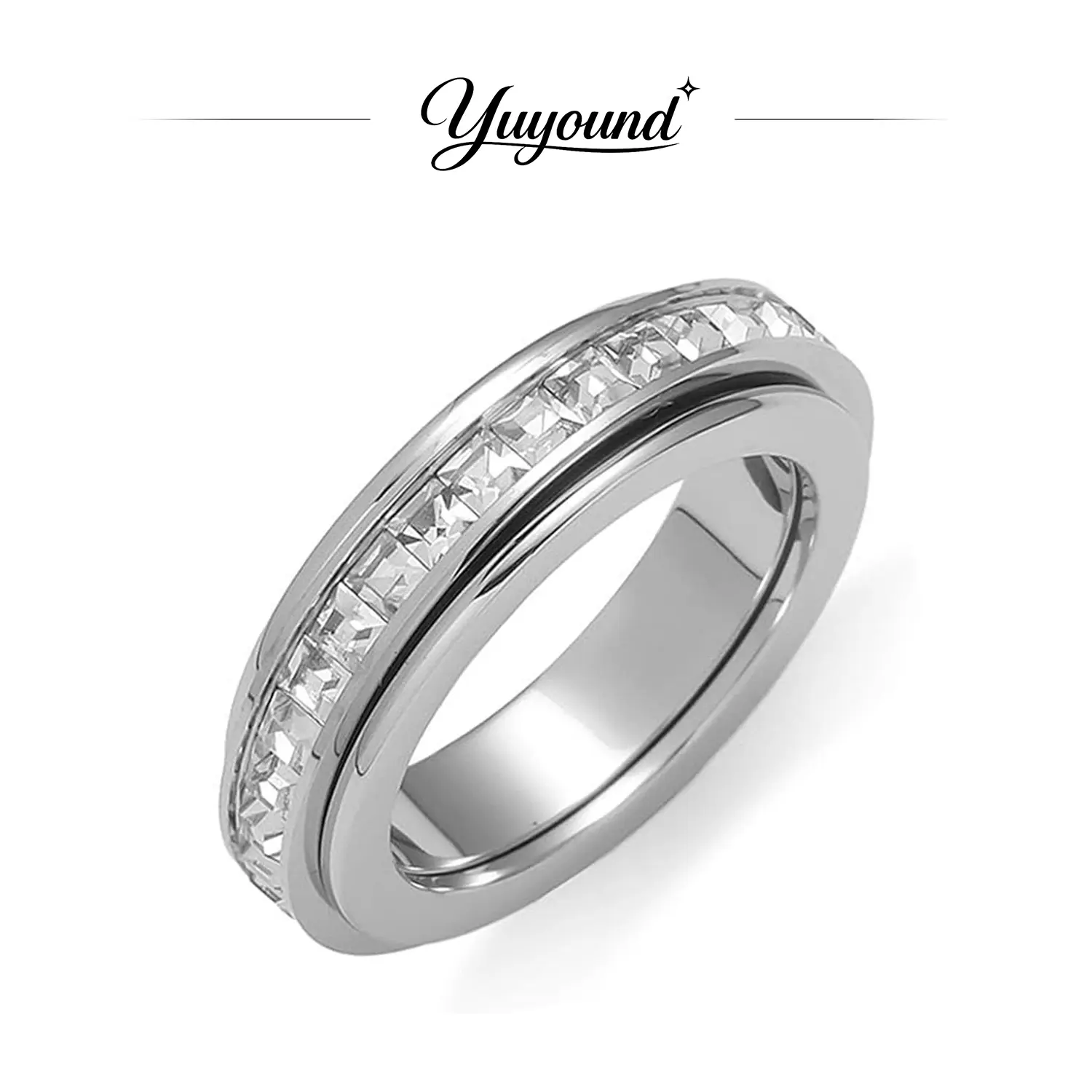 Elegant Titanium Alloy Metal Rings for Women, 6mm Full Round CZ Pave Band, Rotatable for Stress Relief, Comfort Fit, Non-Tarnish Meaningful Gifts, Jewelry Rings, Non Tarnish Jewelry, Fidget Rings