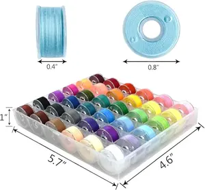 Size Assorted Colors Prewound Bobbin Thread Plastic Side for Commercial & Home Embroidery and Sewing Machines - 60 Weight