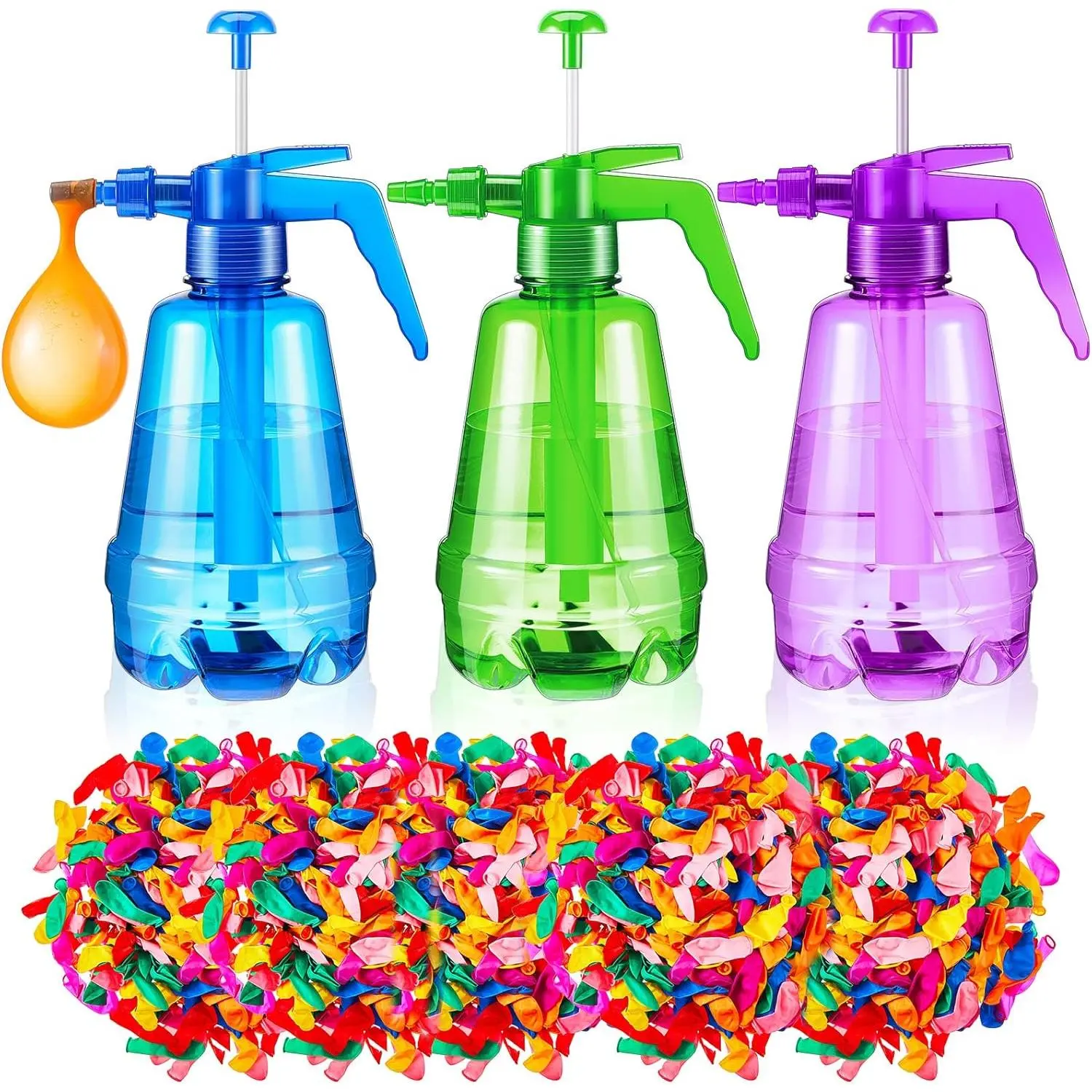 3 Pcs Water Balloon Pump with 1000 Balloons, 3 in 1 Air and Water Balloon Inflator Portable Filling Station  Summer Themed Parties, Random Color