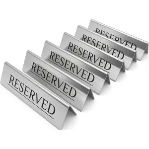 Set of 6 Table Signs Raised Black Letters Brushed Stainless Steel Reusable Double-Sided Reserved Seating Signs for Weddings Restaurants Church Pews Events 6×1.6 in