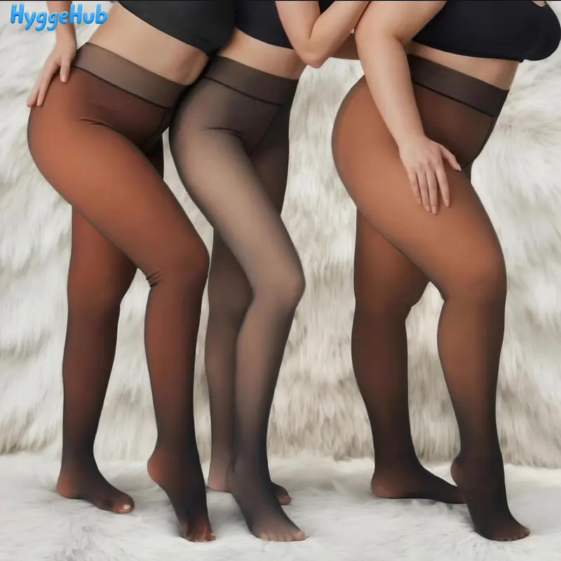 Women's Fleece Lined Thermal Tights One-Line Seams Front & Back Semi-Transparent Thick Leggings Closed Foot Design M-3XL 5 Shades Basic Minimalist Fit