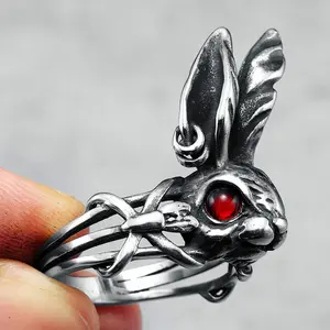 316L Stainless Steel Ring Villain Bunny Retro Rabbit Men Gem Rings Rock Hiphop Rap for Male Boyfriend Jewelry Creative Best Gift