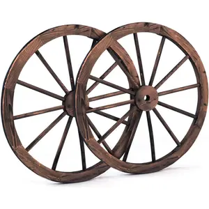 2 Pieces 30-Inch Carbonized Solid Fir Wood Wagon Wheels, Old Western Style Rustic Hanging Wood Wall Art Decor for Garden Yard Garage Bar Farmhouse Outdoor