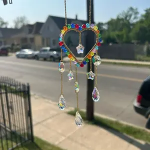 Rainbow Heart Crystal Sunlight Catcher with Colorful Beads and Teardrop Designs for Decorative Appeal