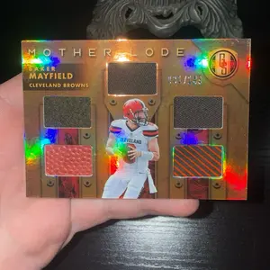 2019 Baker Mayfield 5 game worn football patch motherlode numbered 31/149 gold standard football
