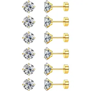 FINREZIO 6Pairs 316L Surgical Steel 20G Stud Cartilage Earring for Women Men Girls 2-5mm Flat Back Earring Set Tragus CZ Small Helix Piercing Jewelry Hypoallergenic Daily Cubic Zirconia earring stack non tarnish jewelry earrings women