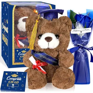 Graduation Gifts Set Class of 2025 Stuffed Teddy Bear with Soap Artificial Flower Congrats Grad Card and Box with Window Graduation Gifts for Her Him (Navy)