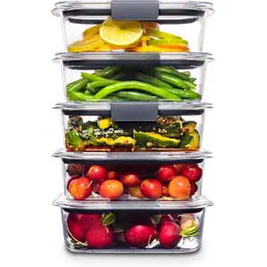 Rubbermaid Brilliance Kitchen Utensils Plastic Food Storage Containers, BPA-Free, Airtight Lids, 5-Piece Set, 3.2 Cup Crystal-Clear Tritan, Leak-Proof, Stackable, for Meal Prep & Preservation (Herb Saver Compatible)