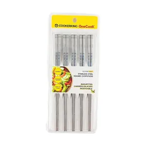 COOKER KING 316 Stainless Steel Chopsticks, Non-Slip & Anti-Scald, Reusable Metal Chopsticks Set (5 Pairs)