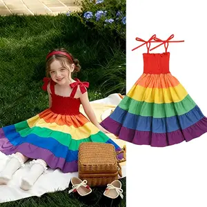 Baby Toddler Girl Sleeveless Ruffle Dresses Child Summer Tiered Tie-Strap Beach Sundress Teen Casual A-Line Dress