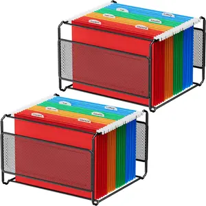 MaxGear Hanging File Organizer Box, Letter Size Hanging Folder Organizer with Smooth Rails, Metal Filing Box for Hanging File Folders, Mesh File Storage Box for Desk, Office, School,Home, Black,2 Pack