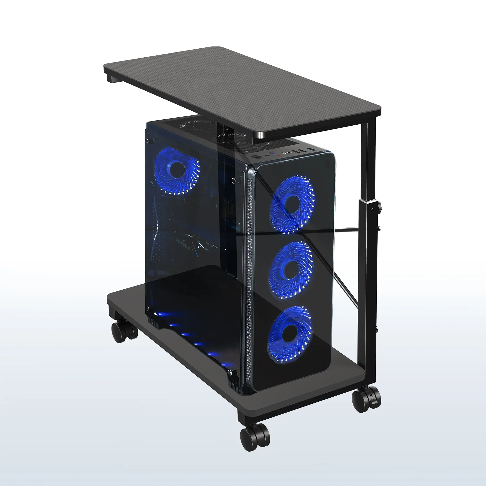 Mobile Adjustable PC Cart with Wheels, Storage Organiser for Computers & Office Use