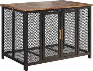 48" Heavy Duty Dog Crate Furniture, Indoor Dog Kennel Furniture Side Table, Carbon Steel, Dual Doors & Top Access, Removable Tray, for Large Dogs Up to 110 lbs, Stylish Dog Crates for Large Dogs Wooden with Storage Drawers
