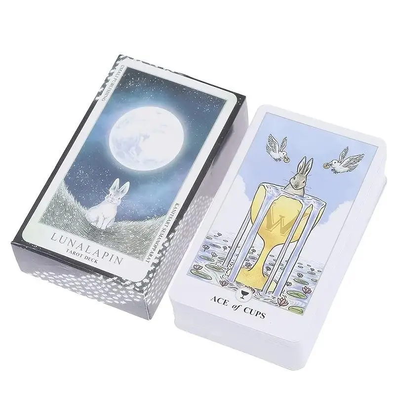 Moon Rabbit Tarot Card Deck (84pcs/set), Durable Tarot Cards, Classic Tarot Cards, Portable Size Fortune Telling Game Card, Educational Multiplayer Game Card, Card Games, Birthday Gift
