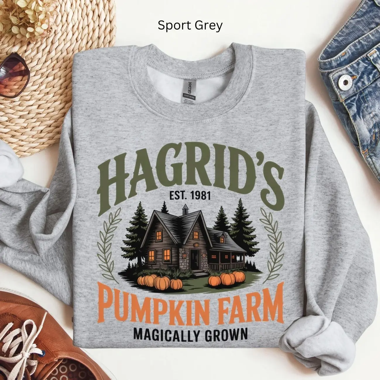 Pumpkin Farm Magically Grown Sweatshirt, Hagrid's Pumpkin Patch Fall Sweater, Halloween Spooky Season Crewneck, Thanksgiving Autumn Jumper, Magical Wizard Fall Graphic Apparel, Pumpkin Patch Trip Shirt, Gift for Autumn Lovers Women & Men