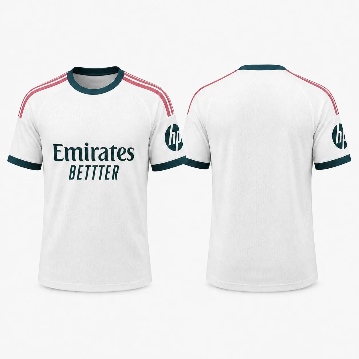 Men's Madrid White Soccer Jersey – Teal & Pink Trim Short Sleeve Football Shirt, Match Day Fanwear, Lightweight Training Sports Top